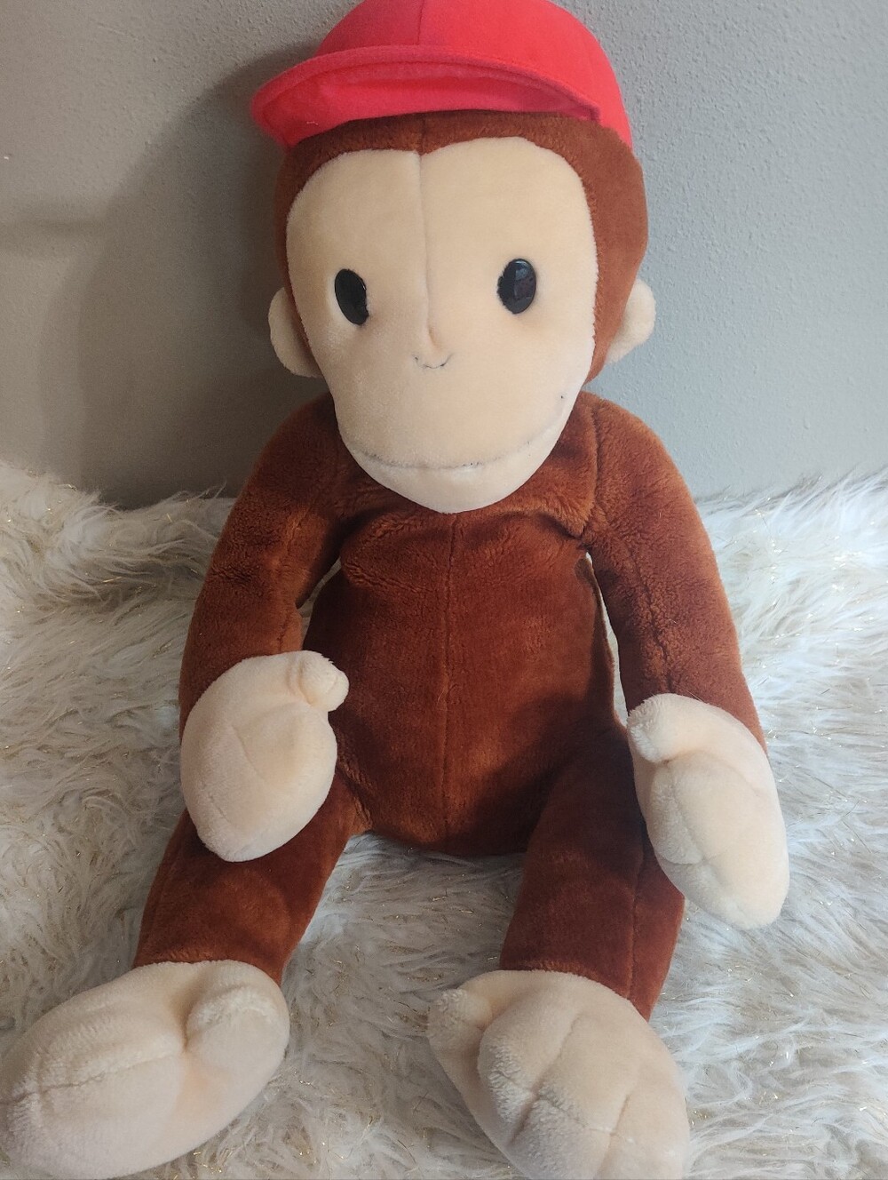 large jumbo vintage Curious George Monkey Plush Stuffed Animal 25" long kid toy
